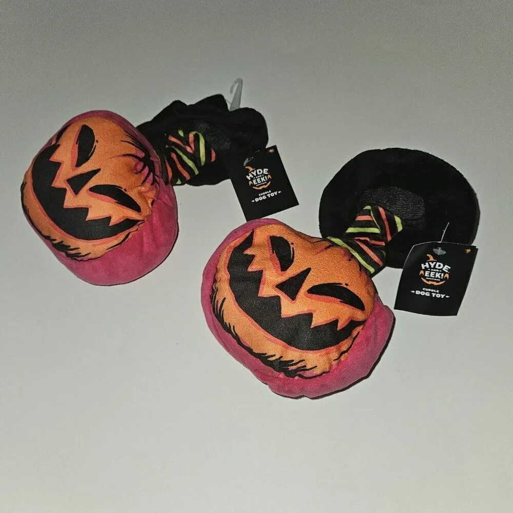 NWT 2 Halloween Dog Toys Lot Retro Bungee Pumpkin Plush Witch Hat Hyde & Eek